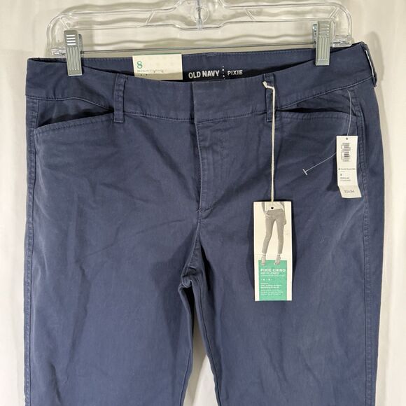 New Old Navy Pixie Pants Women's 8 Blue Chino Mid Rise Ankle Length Cotton Blend - Picture 2 of 11